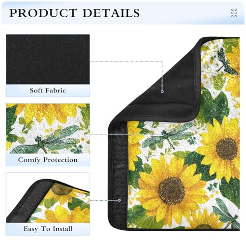 Image of 2 Pack Seatbelt Covers Seat Belt Cover Pad for Adults Boys Girls Car Seat Strap Covers Pads Cushion Universal Shoulder Strap Pad Protector for Backpack Camera Bag 10x7.7Inch Cute Yellow Sunflowers and