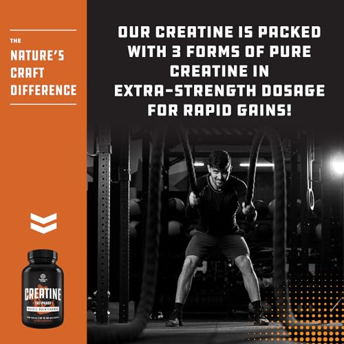 Image of Natures Craft High Strength Tri Phase Creatine Tablets for Women & Men - Formula Blend of Creatine Monohydrate, 300mg HCL & Pyruvate Supplement - Muscle Mass Gain & Recovery Supplement - 240 Count