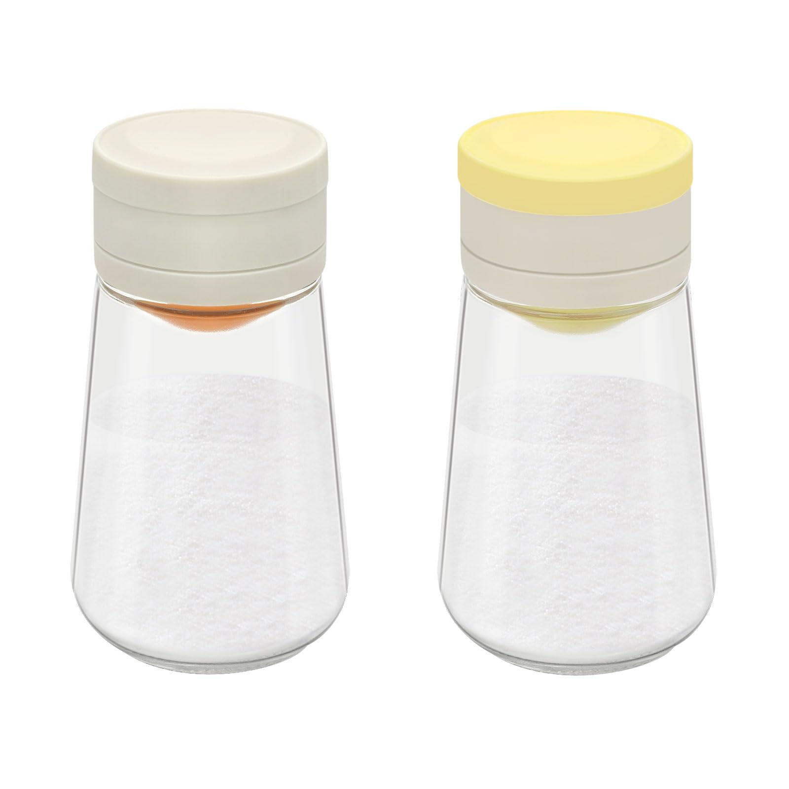Lot de 2 salières et poivrières avec couvercle, quantitatif précis, 0,5 g, distributeur d'épices en verre résistant à l'humidité, bouteille d'assaisonnement, récipient de contrôle du sel de