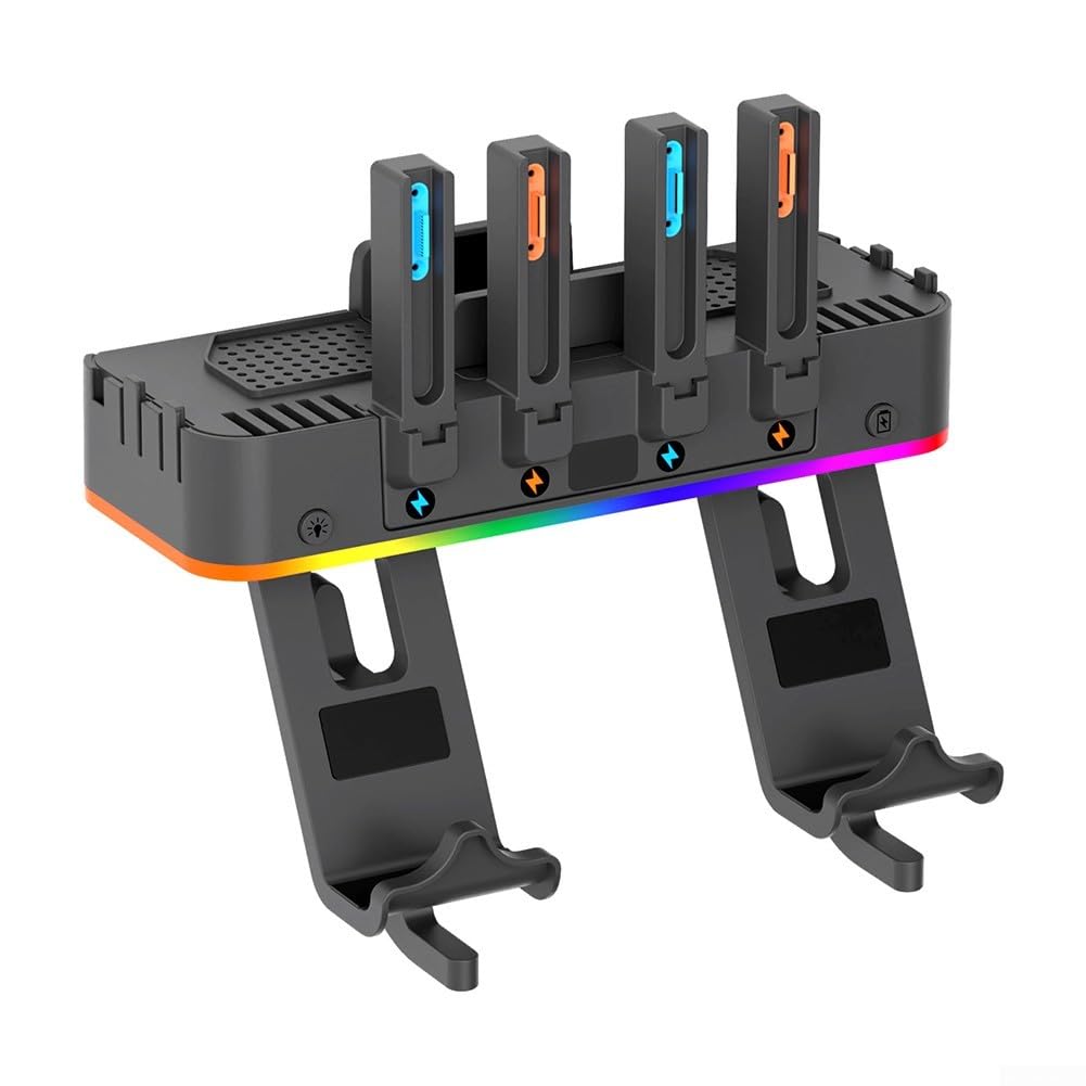 Supporto da parete di ricarica per Nintendo Switch 2 RGB per ILLUMINAZIONE Supporto multifunzionale salvaspazio stand ABS nero facile installazione 16.5x8.2x27CM