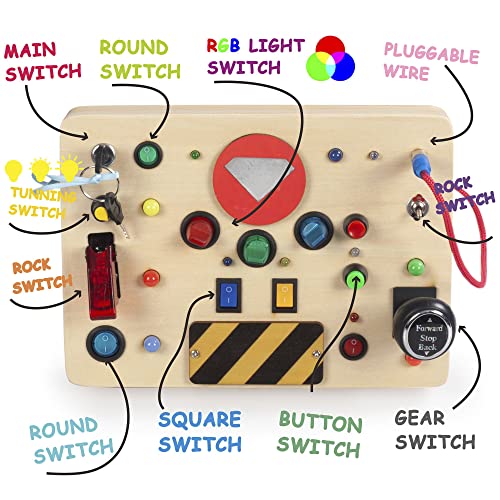 image for VET MODELS Montessori Busy Board LED Light Switch Toy Wooden Sensory T