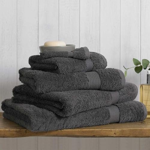 Image of Luxe 600 GSM 100% Combed Cotton W40 x L70cm Guest Towel, Super Soft Highly Absorbent Small Hand Towels for Home Everyday Use, Charcoal Guest Towels Pack of 5 Luxury Bathroom Towel Bale Set