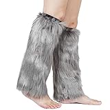 Barelove Womens Costume Sexy Faux Fur Leg Fuzzy Cuffs Warmers, Plush Soft Furry Winter Long Boot Cuff Wrist Covers Boots Sleeves for Women Girls (Grey)