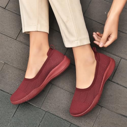 Image of LEDINEY Women's Flats Slip On Go Walk Shoes for Women Comfortable Walking Sneakers Knit Low Wedge Dressy Ballet Shoes Zapatos para Mujer