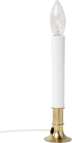 Miniatura 2 de Creative Hobbies Lámpara de vela eléctrica para ventana con base chapada en latón, interruptor de encendido/apagado, bombilla, lista para usar