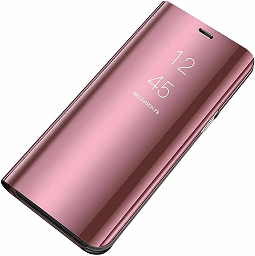 COQUE Case for Samsung Galaxy S21+ 5G,Clear View Standing Mobile Phone Cases with Mirror Plating Flip Cellphone Case for Samsung Galaxy S21+ 5G-Rose Gold