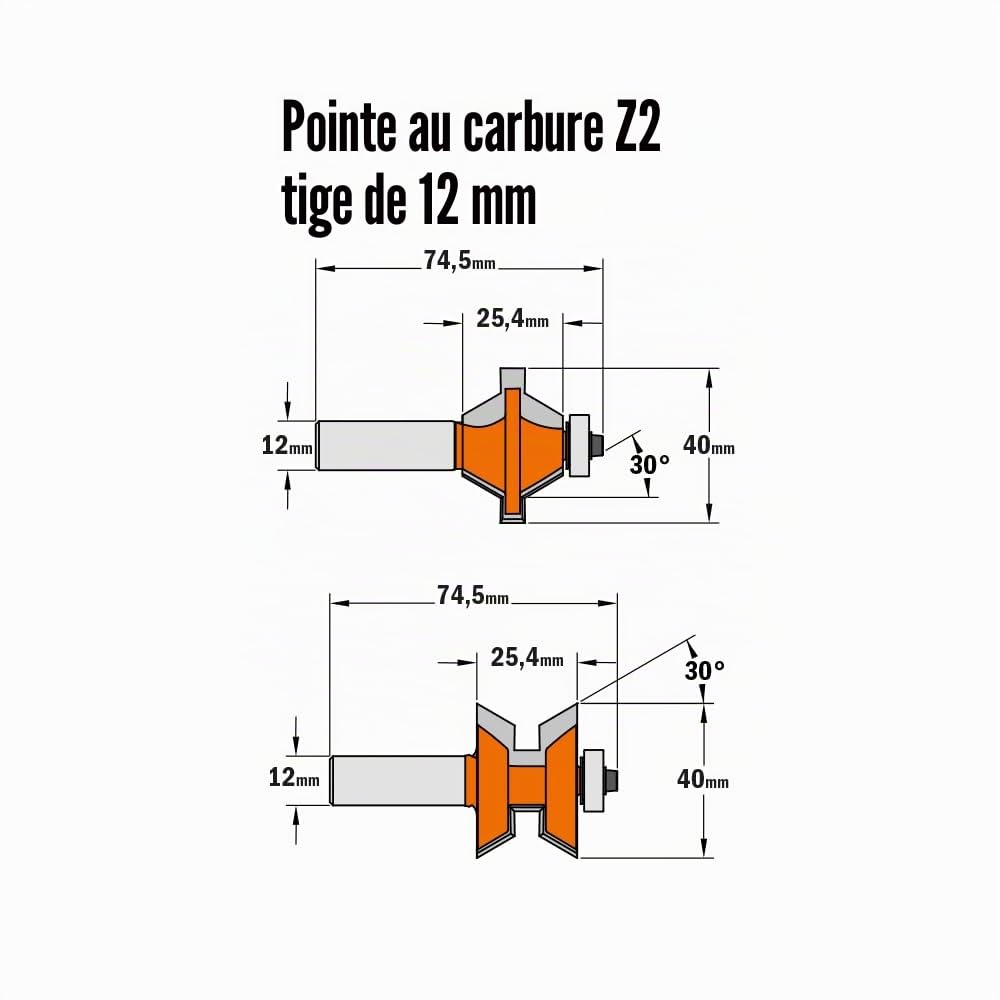 CMT 955.510.11 JEU DE FRAISES POUR JOINTS EN "V" AVEC ROULEMENT S=12 D=40X25,4
