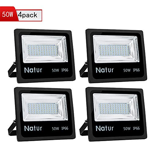 4X Natur 50W Foco led exterior,Led Proyector para Exterior Iluminación Decoración alto brillo 5000LM IP66,3000K Blanco cálido,luz led para Jardín, Garaje, Bodega y Patio