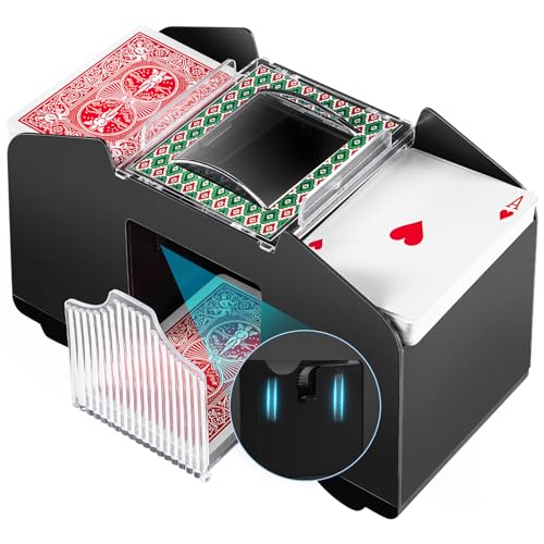 1-4 Deck Automatic Card Shuffler, Poker Shuffler Machine with Rubber Silencer, Lower Noise, Casino Card Electric Shuffler, Playing Card Shuffler for UNO, Phase 10, Skyjo, Skip Bo Home Card Game