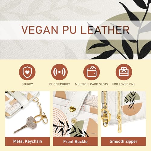 Image of Jogjam Abstract Boho Leaves Rfid Ladies Wallet, Small Slim Thin Compact Credit Card Women Wallet, PU Leather Bifold Cash Zipper Coin Pocket ID Window for Female