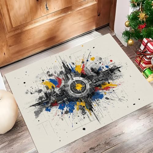 Tapis lavable en machine antidérapant design lignes de silhouette noir et blanc