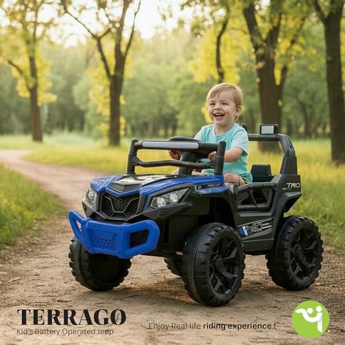 Image of Baybee Terrago Battery Operated Jeep for Kids, Ride on Toy Baby Car with Light & Music, Dual Mode Kid Jeep Battery Car, Rechargeable Electric Jeep Car for Kids to Drive 3 to 8 Years Boy Girl (Blue)