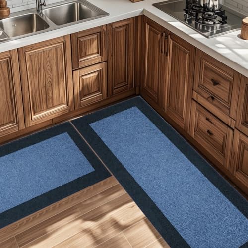 Image of Machine Washable (24 inch x 36 inch+ 24 inch x 60 inch') Runner Rugs Set of 2, Non Slip Kitchen Mats for Floor, Absorbent Entryway Rug for Kitchen, Bedroom, Hallway, Bathroom, Door (Roll Packing)