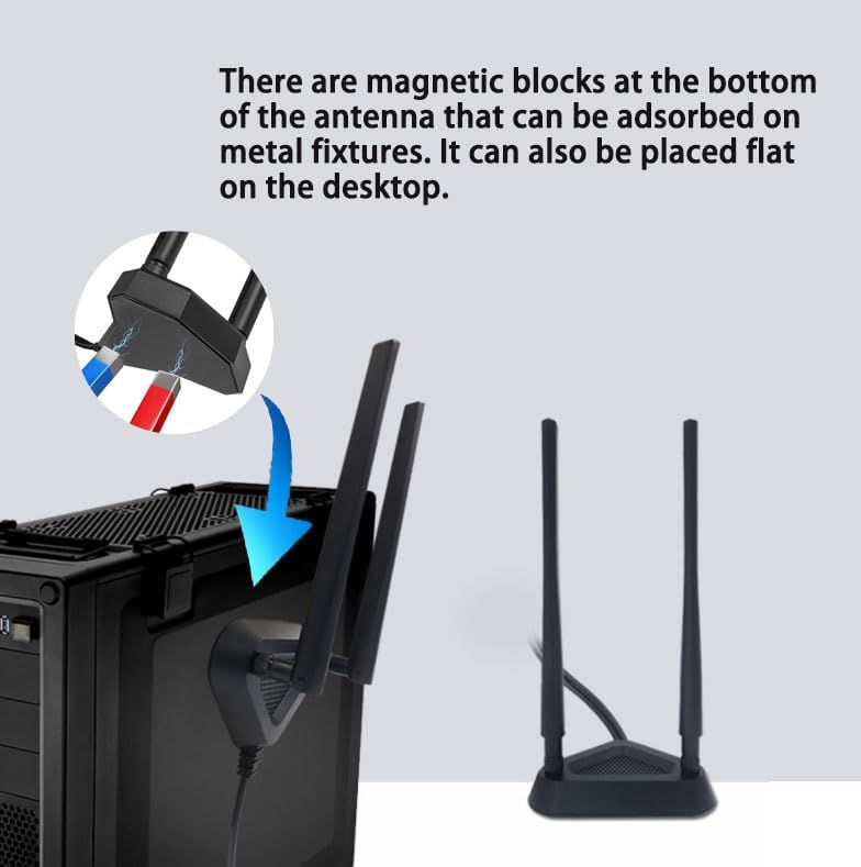 Dual Band WiFi Antenna For PC Motherboards - 2.4GHz/5GHz RP-SMA With Magnetic Base