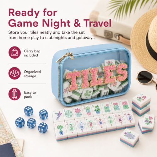 WUBIGOM 160-Piece Mahjong Set, 2027 Soft Garden Acrylic Tiles (Powder-Blue) - 4