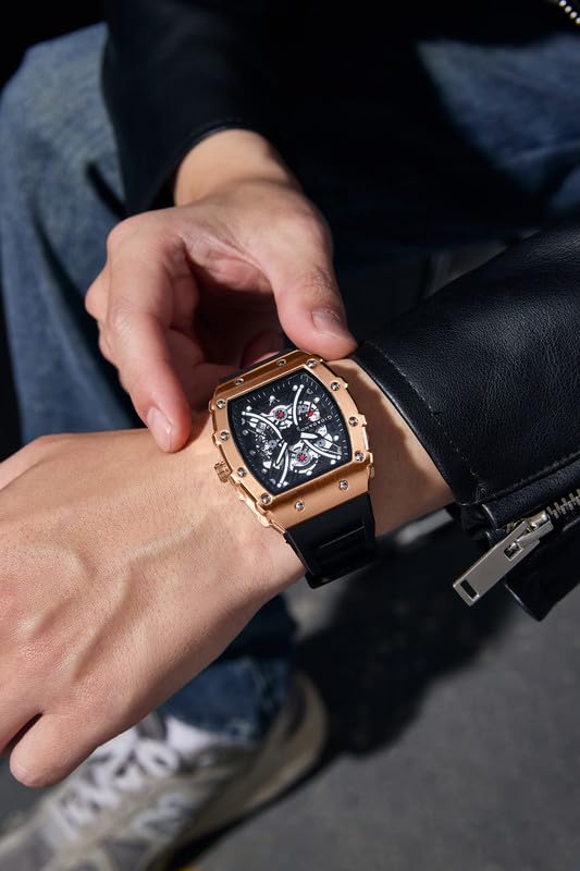 Image of Giordano Analog Square Watch for Men with Skeleton Design, Rugged Textured Case, Luminous Hands, and Silicone Strap