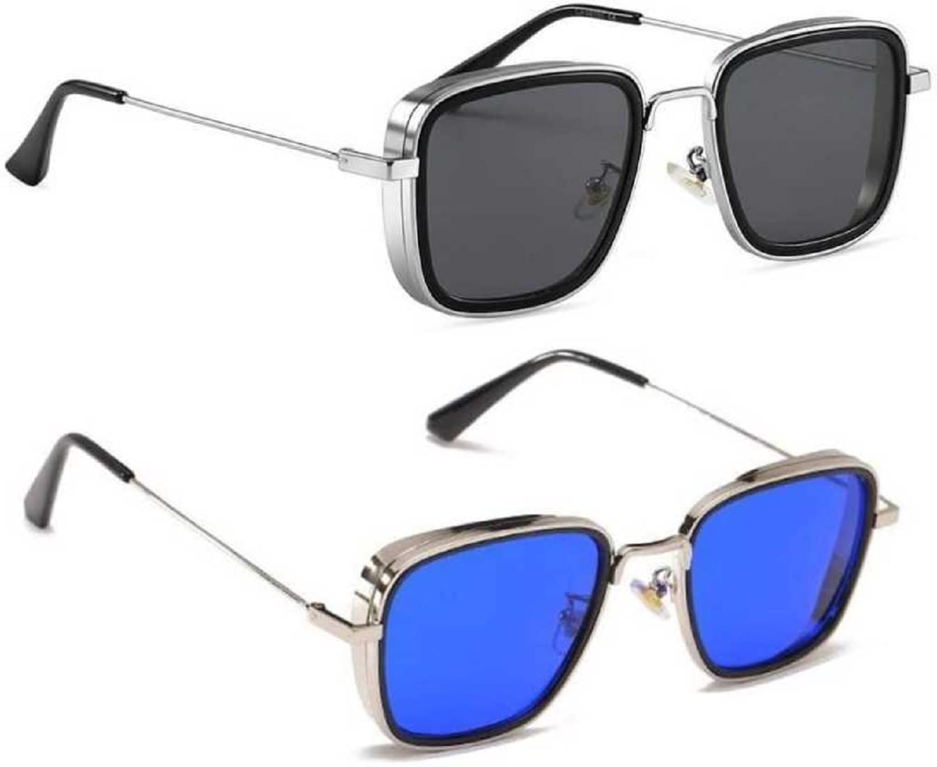 Sunwear Unisex Square Inspired By Kabir Singh Sunglasses for Men's & Women's (Black,Blue) Lens.