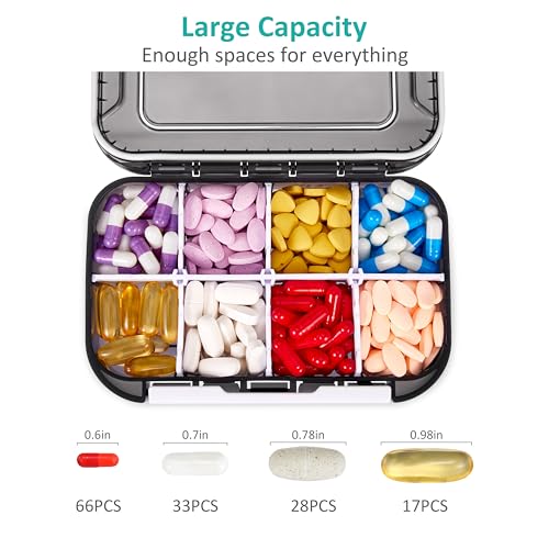 Image of Fullicon Moisture Proof Pill Organizer, 8 Compartment Travel Case, Black
