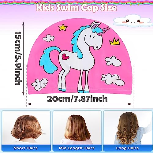 Echehi 3pcs Unicorns and Mermaids Girls Swimming Cap, Polyester Kids Swimming, bule - Image 2
