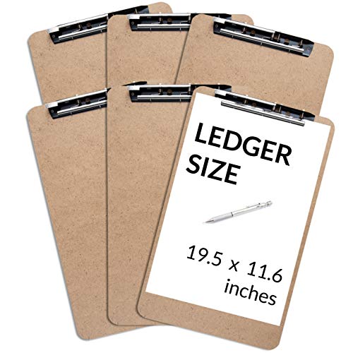 Ledger Clipboards (6pc) by Office Solutions Direct! ECO Friendly Hardboard, XL Clipboard 19.5”x11.6”