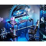 MOTPK Gaming Desk with Led Lights & Power Outlet, 40 Inch Small Gaming Computer Desk with Shelves, Reversible Gamer Desk Table with Adjustable Monitor Stand & Headphone Hook, Carbon Fiber Texture - Image 2