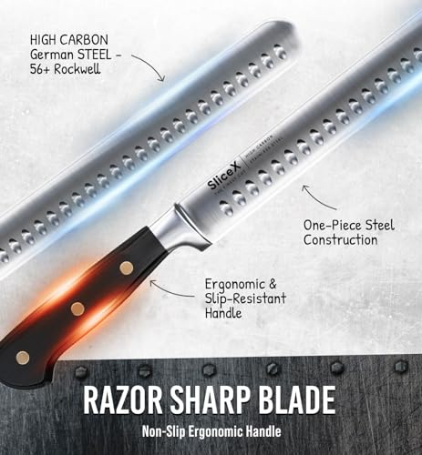 Brisket Slicing Knife – 12" Brisket Knife, BBQ, Grilling Gifts For Men – Razor Sharp German Steel, Full Tang, Ergonomic Handle