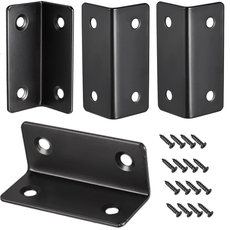 Mindwissup Set of 4 L Shape Angle Connectors, 65 x 20 x 20 mm, Black, 90 Degree Furniture Connector, Angle Stainless Steel