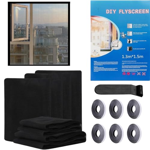 Ceeyoll, Paquete de 6, Mosquiteras para Ventanas, Mosquitera, Tela Mosquitera, Transpirable, Alta Densidad,130 X 150cm, Mosquitera Ventana, Mosquitera para Todas las Ventanas, Color Negro