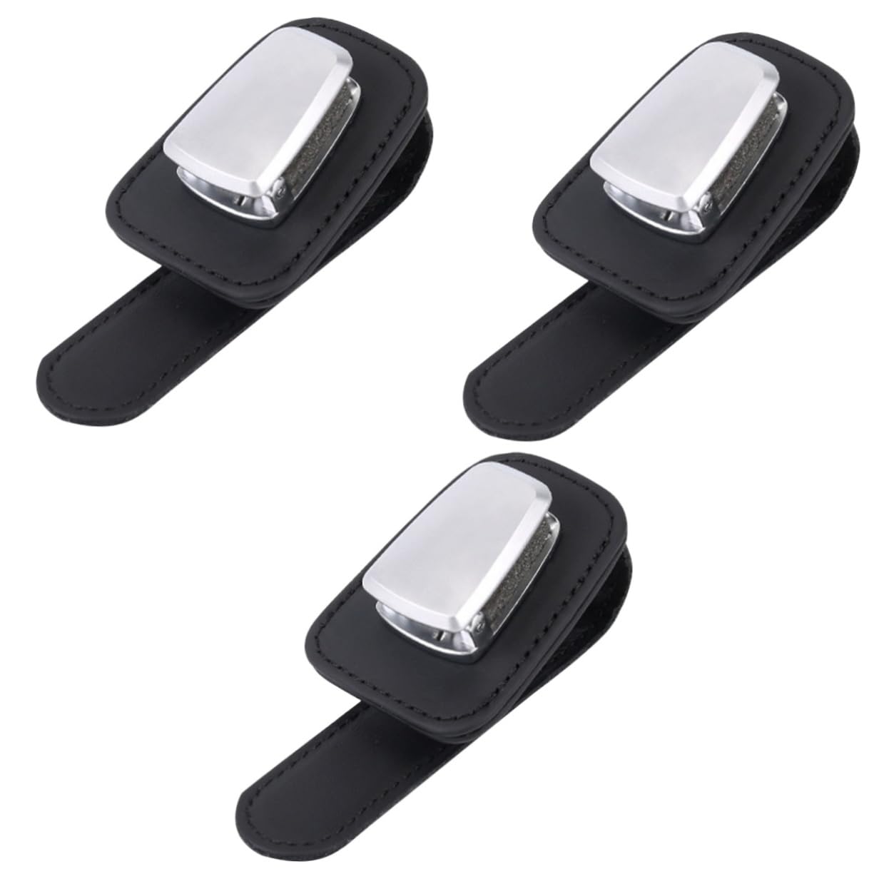 ULTECHNOVO 3pezzi Portaocchiali Da Sole Per Auto Pelle Premium Clip Per Visiera Supporto Per Occhiali e Carte Accessorio Per Auto Compatibile Con Tutti Veicoli
