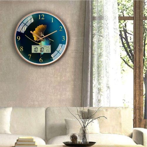 Image of Ash & Roh 12 Inch Silent Quatrz and Non-Ticking Wall Clock with Easy to Read Number and Analog Display Stylish & Decorative Design for Office, Living Room, Bedroom (Blue Flower Digital)