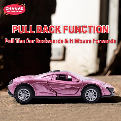 Image of Chanak Die Cast Car for Kids Alloy Metal Pull Back Car Toy Car Toy Vehicle with Openable Doors & LED Lights Cars for Kids Collectible Toy Vehicle Gift for Kids Boys Girls BIS Approved (Pink)
