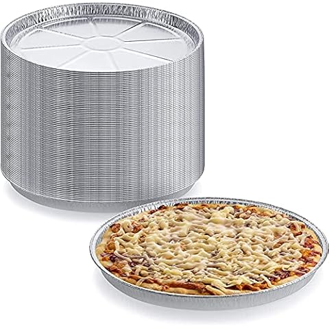 Pack of 12 Disposable Round Foil Pizza Pans - Durable Pizza Tray for Cookies, Cake, Focaccia and More - Size:11" x 11" x 2/7" Cover