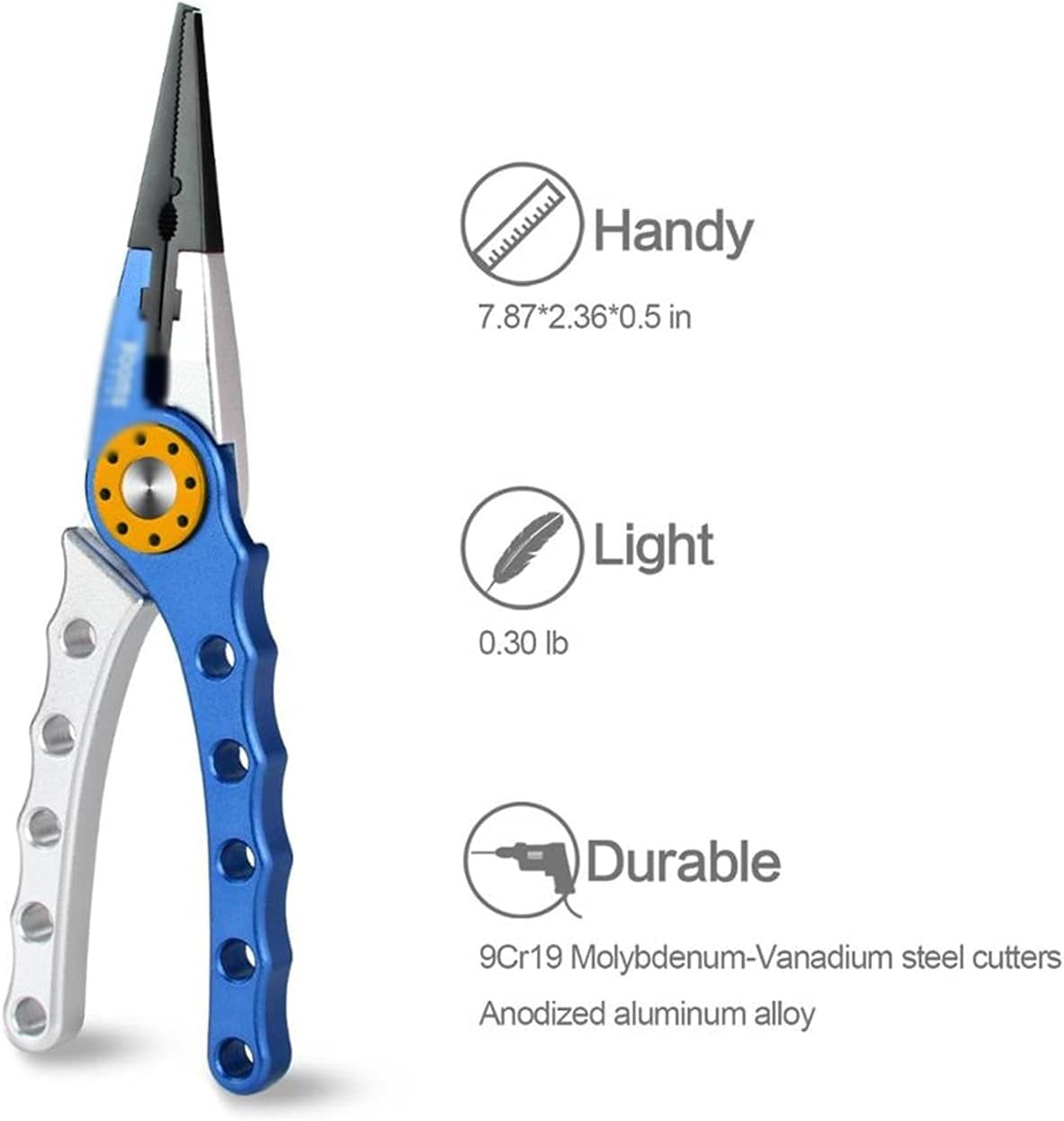 Fishing Pliers Aluminum Alloy Fishing Pliers with Coil String & Nylon Guard Nilarki Removal Tools Fishing Tackle(Color:Blue Silver)