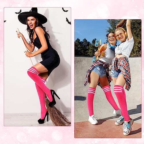 Bonuci 6 Pairs Women Rhinestone Over Knee High Socks Thigh High Striped Stockings Glitter Leg Warmers For Women Girls Medium (Pink) #TOP5