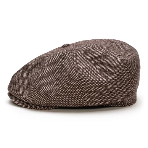 Sterkowski Modell Peaky | 100% Tweed Wolle Schiebermütze für Herren und Damen | Baker Boy Newsboy Paperboy Cap Schirmmütze Flatcap Gangster Cabrio Baskenmütze Ballonmütze Vintage Braun 54 cm