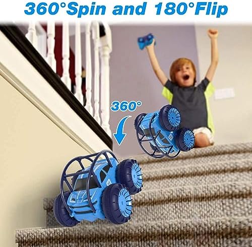 Fast Direct Charging Remote Control Cars for Kids, Amphibious Rc Cars with LED Lights 360° Rotation Stunts Cars 2.4Ghz 15km/h 4WD All Terrain RC Trucks for Boys Girls Aged 3+ - 4