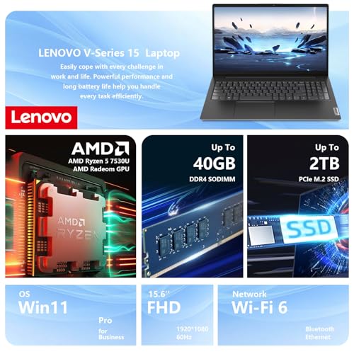 Image of Lenovo V15 G4 15.6 inch FHD Laptop AMD Ryzen 5 7430U, 16GB RAM 512GB SSD, Wi-Fi 6 Windows 11 Pro Black