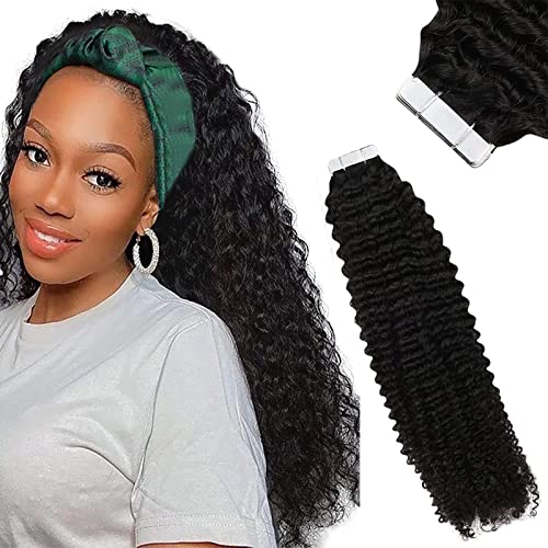 Kinky Tape in Hair Extensions Black Curly Remy Hair Extensions Tape in Human Hair Kinky Curly Natural Hair Extensions Real Hair 16inch 20pcs 50g