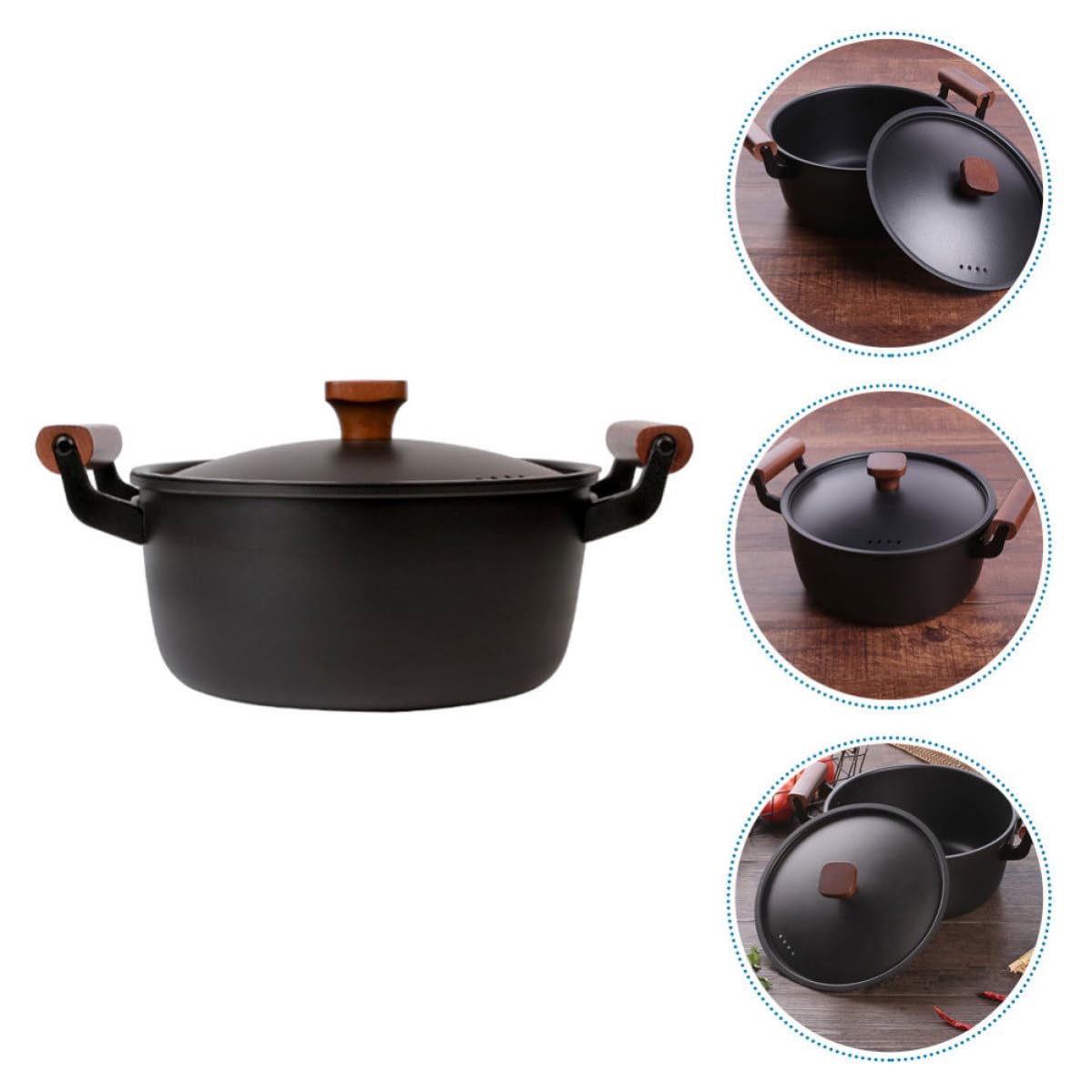 POPETPOP Olla de Hierro Fundido Diseño Compacto y Distribución Uniforme del Calor para Cocina Casera, Antiadherente sin Recubrimiento, Adecuado para Guisar y Sopa