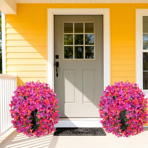 Image of Bassion 2 Pcs Artificial Hanging Bougainvillea for Outdoors, Mix Fuschia