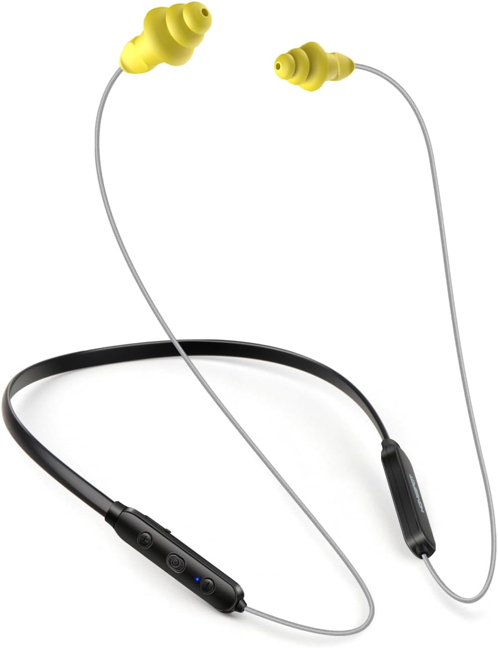 HomeSpot Noise Reduction Wireless Neckband Headphones with Qualcomm aptX HD, 27dB NRR, CVC Noise Cancelling Mic & Controls and 20H Playtime for Work Safety OSHA Compliant – Gray Wire Yellow Earbuds