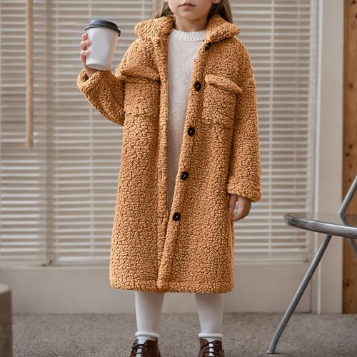 Girls Sherpa Jacket Fall Winter Warm Plush Fuzzy Long Coat Boys Casual Outerwear Fleece Jacket with Pockets4