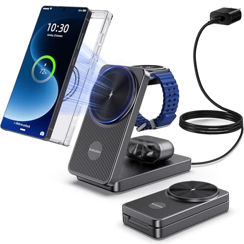 Magnétique Chargeur Induction pour Samsung Galaxy S26 Ultra/Z Fold 7/Z Flip 7, Chargeur sans Fil de 3 en 1 Pliable pour Galaxy S25/S24, Chargeur Watch pour...