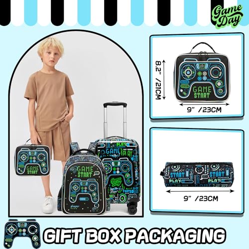 Image of Kid's Luggage Set 5 Piece Suitcase Set 16 inch Hardside Luggage with Spinner Wheels Boys Carry on Toddler Travel Rolling Luggage Airline Approved