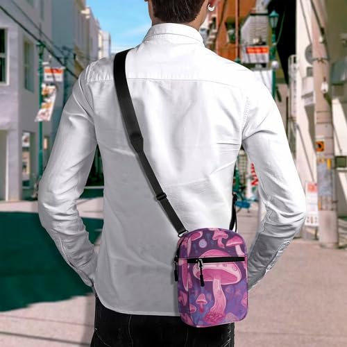 Personalized Small Crossbody Bag Water Resistant Messenger Bags Mini Pink Mushroom Printing SlingBag For Men Women4