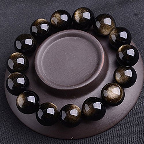 JAJAFOOK Tibetan 28 Mala Bead Gold Obsidian Buddhist Buddha Prayer Beads Bracelet,Stretch String,Unisex3