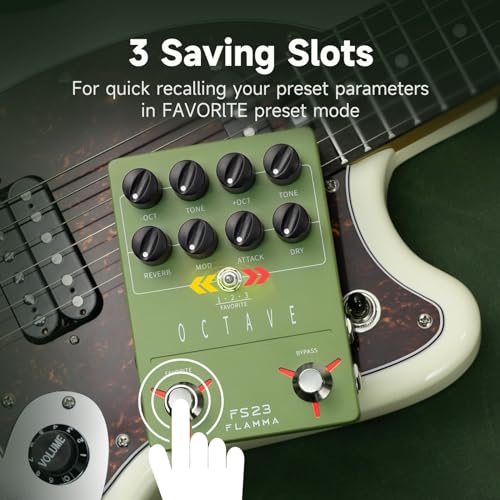 Image of FLAMMA Octave Guitar Pedal FS23 Pitch Shifter Pedal with Modulation, Reverb, and Slow-attack for Electric Guitar, True Bypass