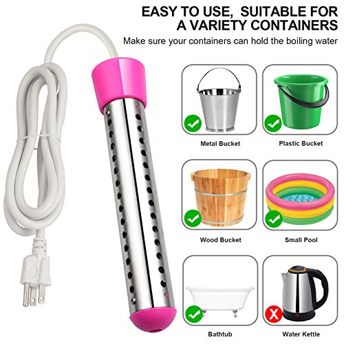 Immersion Heater, GESAIL 1500W Submersible Immersion Water Heater with Full 304 Stainless-steel Guard and Digital LCD Thermometer, Bucket Heater Heats 5 Gallons of Water in Mimutes - Rose