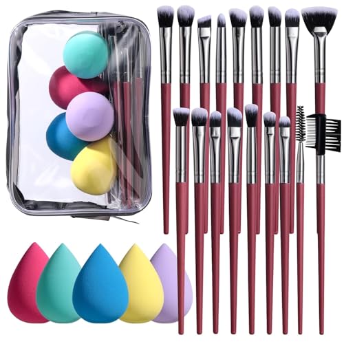 BS-MALL Eyeshadow Brushes Eye Makeup Sponge Set 18 Pcs – Includes 5 Makeup Sponges & Travel Bag – Professional, Super Soft, Flawless Finish, Multi Functional Brush Set for Eye & Face Makeup