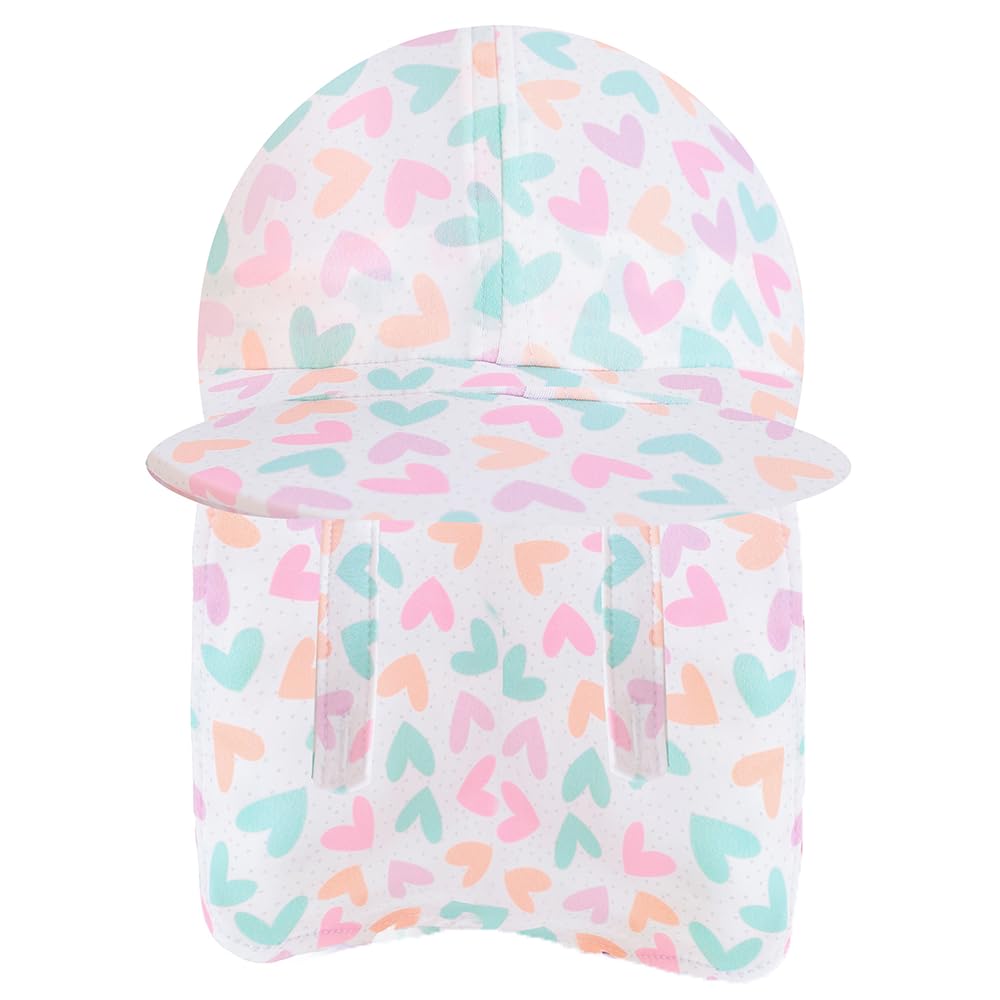 Gifts Treat Children's Legionary Hat, UPF 50+ Sun Protection, Swimming Cap, Flap Hat in Dinosaur Pattern for Children, Boys Sun Hat with Neck Protection, Col Heart, 2-4 Years